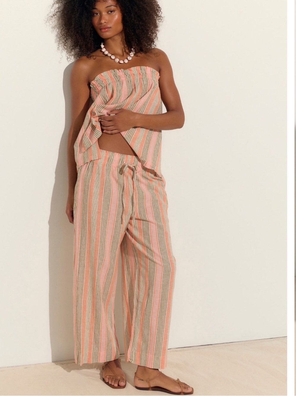 Free People Corfu striped cotton linen set, large, Canyon stripe